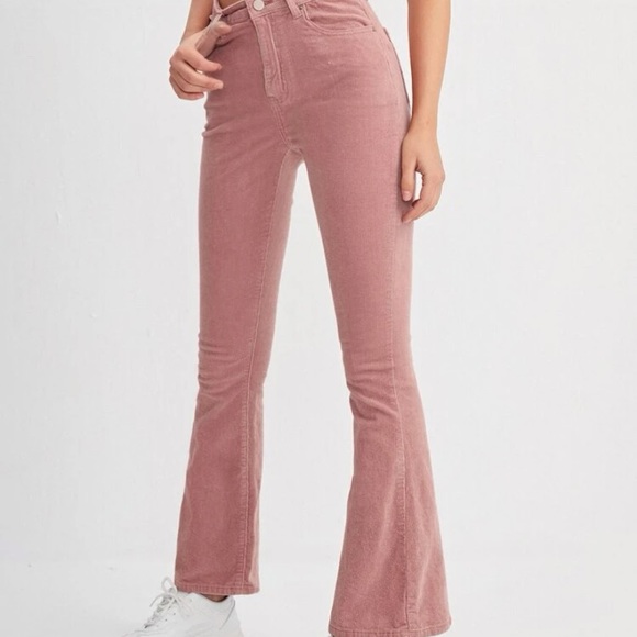 High waist flare leg corduroy pant dusty pink - Picture 3 of 6